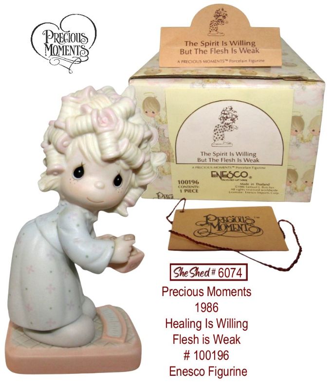 Precious Moments 1986 Healing Is Willing Flesh is Weak 100196 Enesco Figure Box