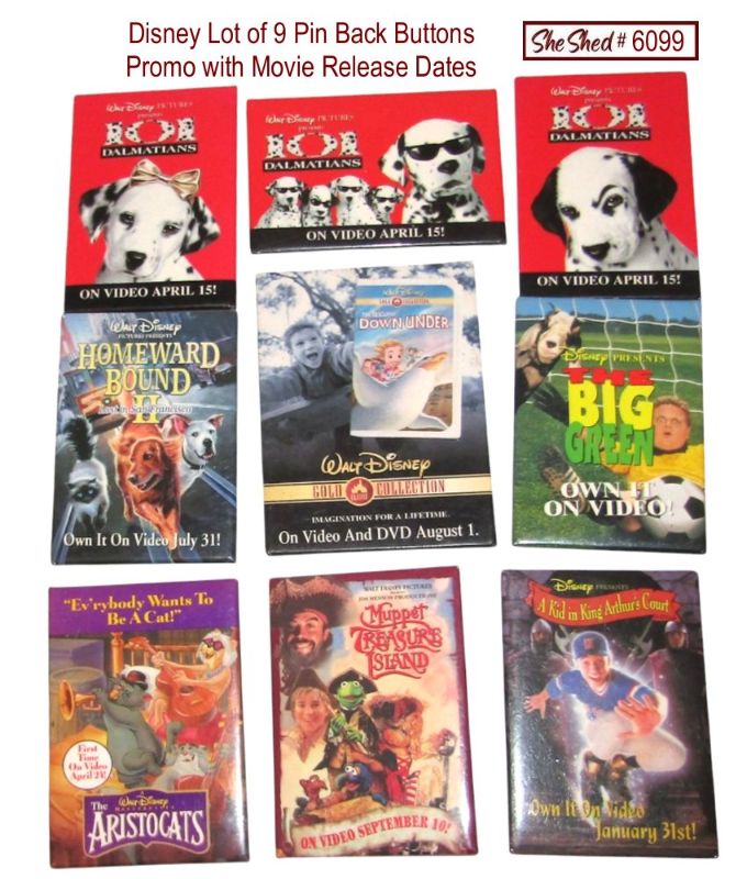 Vintage Disney Promo Pinback Button Lot of 9 Movie Advertising Collector Pins