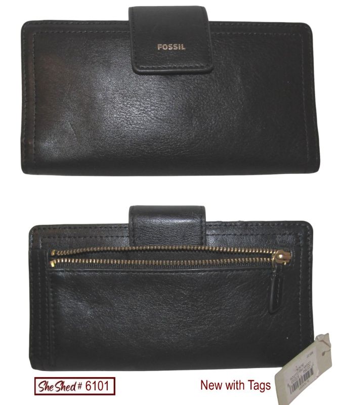 Fossil Logan RFID Tab Clutch Wallet Black Leather SL7830001 NWT