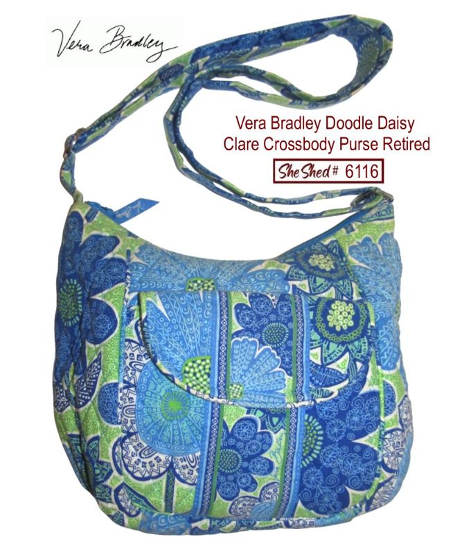 Vera Bradley Doodle Daisy Clare Crossbody Purse Retired 2012 Blue Floral