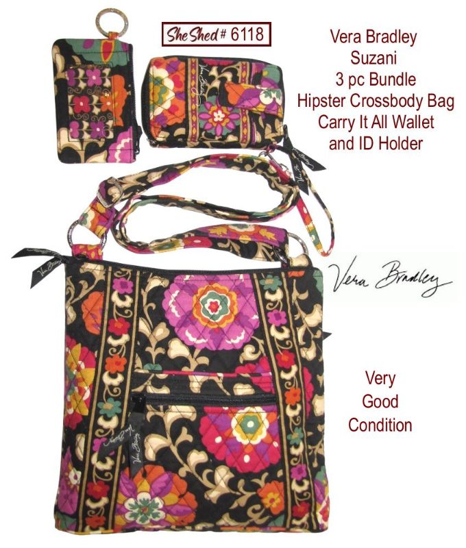 Vera Bradley Suzani 3pc Matching Set Hipster Crossbody Purse Wallet ID Holder