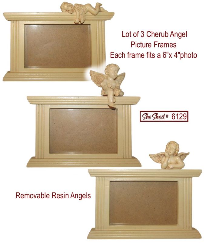 Cherub Angels Picture Frames Lot of 3 fits 6x4 inch photo Removable Resin Angels