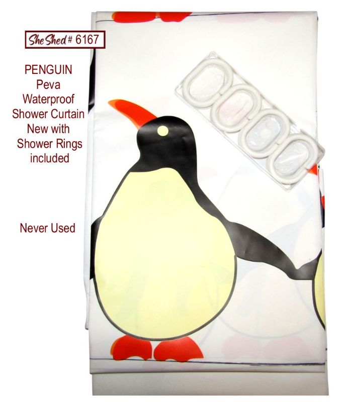 Penguin PEVA Waterproof Shower Curtain with Rings New Bathroom Decor