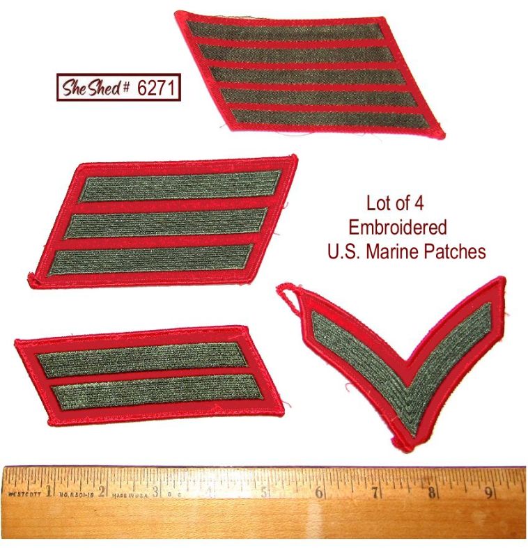 Lot of 4 USMC Marine Corps Green Scarlet Service Stripe Chevron Insignia Patches