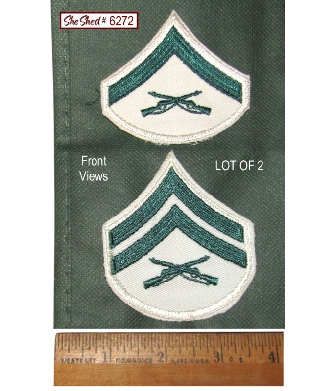 USMC Marine Corps White Green Rank Embroidered 2 Patches Lance Corporal Corporal